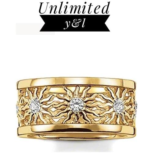 Golden Sun Rings Trendy Style Cubic Zirconia Gold Color Fashion Jewelry for Women and Men Gifts