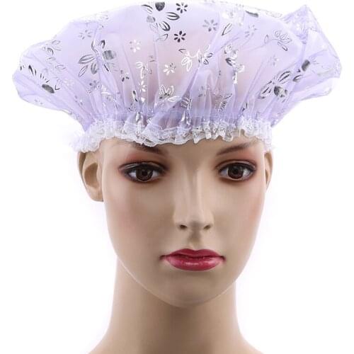 1pc New Bathing Cap Bathtub Hot Spring Hat Ladies Waterproof Elastic PVC Shower Cap Bathroom Hat