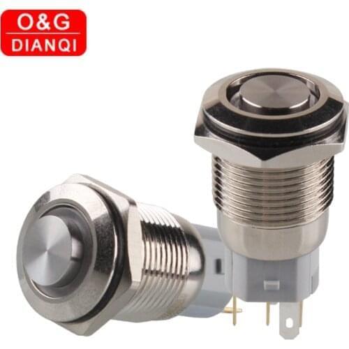 2pcs/lot High Head 16mm Metal Push Button Switch Waterproof Momentary Self locking Button Switch with Ring Led with Free Socket