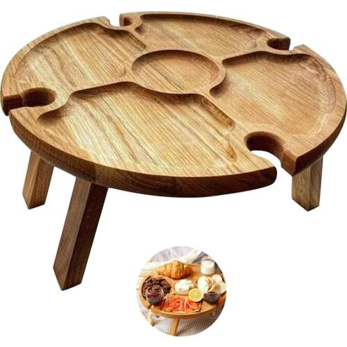 2 In 1 Wine Glass Rack Wooden Outdoor Camping Tables Folding Picnic-table With Glass Holder Outdoor Wine Table Wood Table