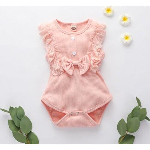 2020 TALLOLY girls knitted pure color lace trim sleeveless one-piece romper romper factory direct sales