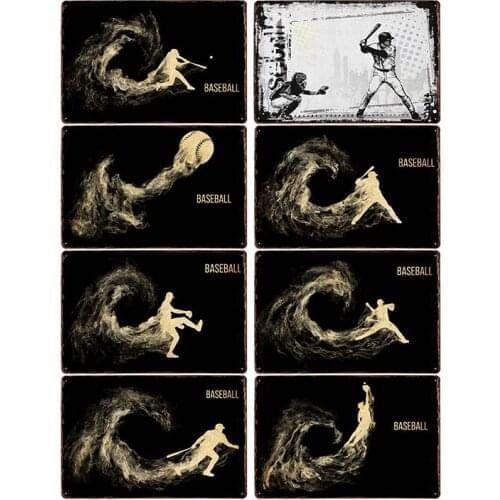 American Sports Baseball Tin Sign Iron Painting Gymnasium Wall Metal Poster Gym Training Room Retro Art Plate Plaque Craft Decor