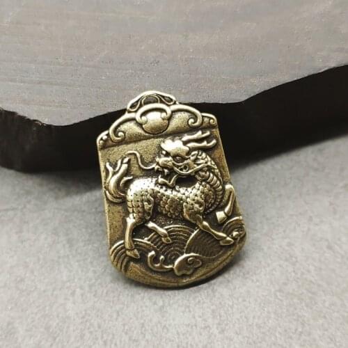 Antique Solid Brass Unicorn Miniature Figurines Retro Copper Animal Tea Pet Desktop Ornament Decor Crafts Keychain Pendants