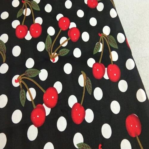 Big Red Fruit Cherry Polka Dot 98/3 Cotton Spandex Elastic Printed Fabric Patchwork Floral Stretchable Fabric Party Home Decor