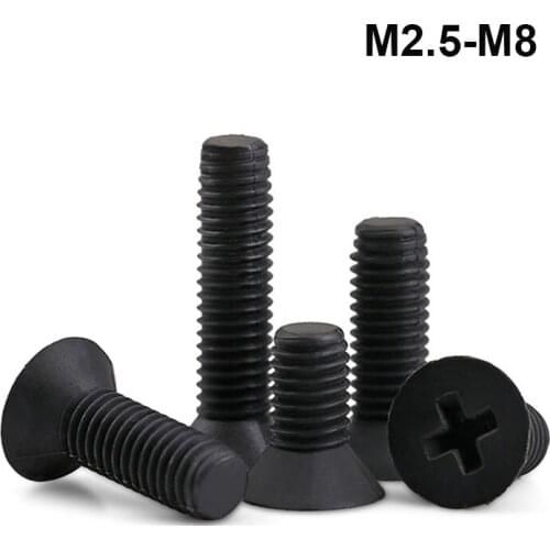 10/20/30/40 Pcs Black Rubber/Plastic/Nylon Phillips Flat Head Screws Countersunk Screw/Bolt M2-M8 Length 5mm-40mm
