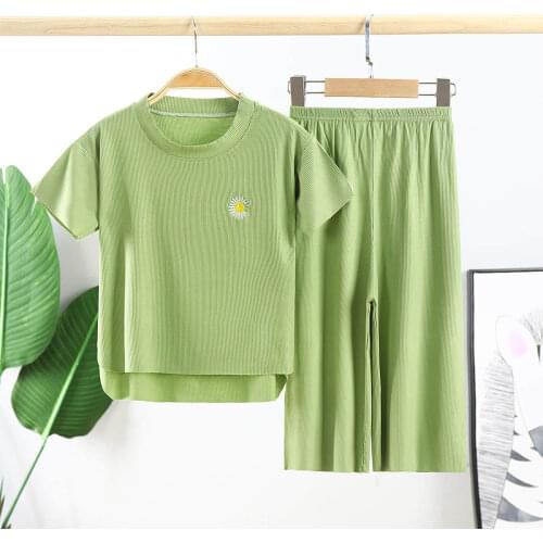 Childrens short sleeve Capris summer thin childrens modal home air conditioning suit mens and womens casual pajamas