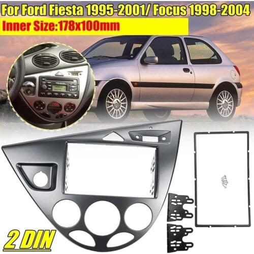 Double 2 Din Radio Car Frame Fascia Trim Dash Mount for Ford Fiesta 1995-2001 Auto Fascia for Focus 1998-2004 LHD Silver