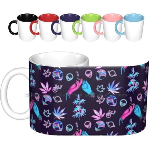 Aesthetic Stoner ~ Holo Neon Watercolor Pattern And Transparent Sticker Sheet Bundle Pack ~ Collection Set 1 Ceramic Mugs