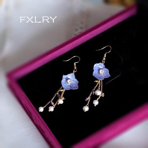 FXLRY Original Handmade Natural Pearl Eternal Flower Long Dangle Earrings For Women Jewelry
