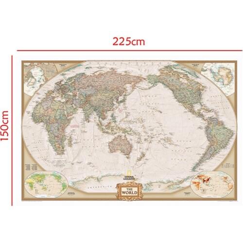 150x225cm Classic World Map Non Woven Map with Important Cities in Each Country For Travel And Trip
