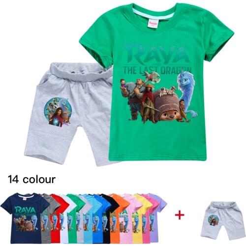 Disney Raya and The Last Dargon Childrens Cartoon Set Boys and girls summer childrens Clothing T-shirt + shorts set