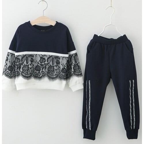 Children Clothing Sets Spring Winter Girls Clothes 2pcs Set Kids Tracksuit Lace Shirts Pants Suit For Girls Clothing 8 10 Years