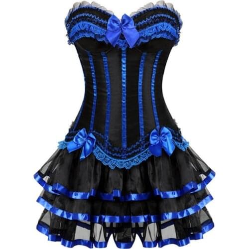 Burlesque Corsets Dress With Skirt Costumes Vintage Striped Floral Lace Up Corset Bustier Tank Top For Women Plus Size Lingerie