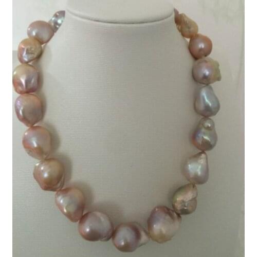 Fashion jewelry elegant20-25mm south sea baroque lavender pearl necklace 18inch 925s