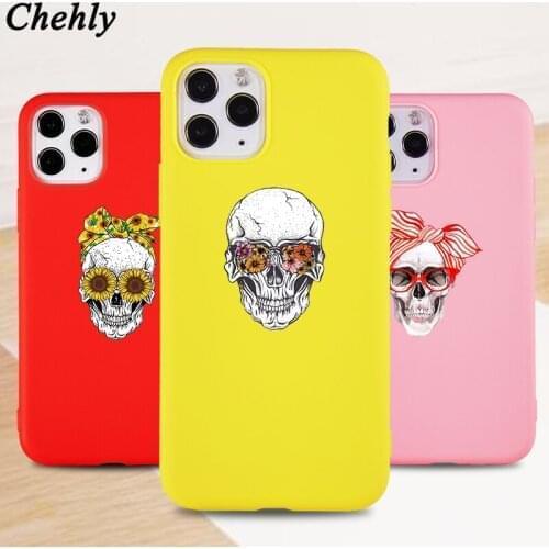Fashion Skull Phone Case for IPhone 6s 7 8 11 Plus Pro X XS MAX XR SE Cool Cases Soft Silicone Fitted TPU Back Accessorie Cover