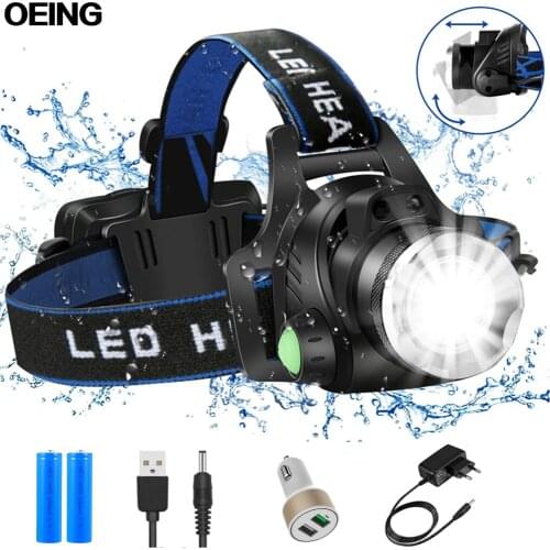 T6 LED Headlamp 15000LM Zoomable Headlamp USB Rechargeable Flashlights 18650 Battery Waterproof Headlight for Camping