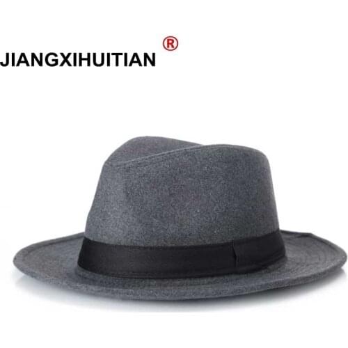 New Fashion Wool men Black Fedora Hat For Womens Wool Wide Brim JazzChic Cap Vintage Panama Sun Top Hat