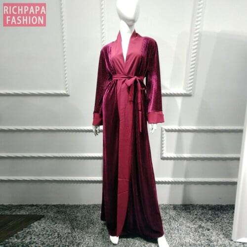 UAE Kaftan Abaya Robe Dubai Islam Velvet Kimono Cardigan Muslim Hijab Dress Jilbab Abayas For Women Turkish Islamic Clothing