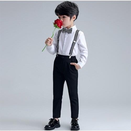 Formal Childrens Dress Suit Gentleman Flower Boy Wedding Party Elegant Clothes Outfits Kids White Shirt and Suspender Pants Set