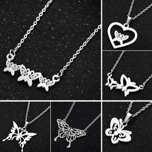 Silver Color Butterfly Pendant Necklace INS Simple Clavicle Chain Temperament High Quality Stainless Steel Jewelry Female