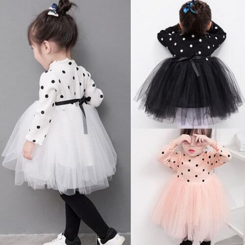 Pudcoco Dress for Girl New Kids Baby Girls Long Sleeve Knit Dot Lace Tutu Tulle Dress Clothes US