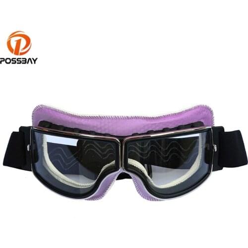 POSSBAY Motorcycle Goggles Leather Classic 2018 New Design Moto Glasses Ski Bicycle Bike Outdoor Motocross Googles