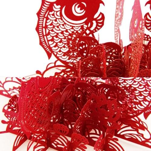 3D Up Greeting Card Chinese New Year Fish Surplus Year After Year Christmas