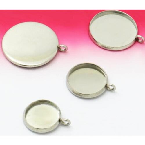 Blank Bezel Settings Cabochon bases 316 Stainless Steel Round Bezel tray w/ a Loop Stone Cabochons Pendant Findings DIY Crafts