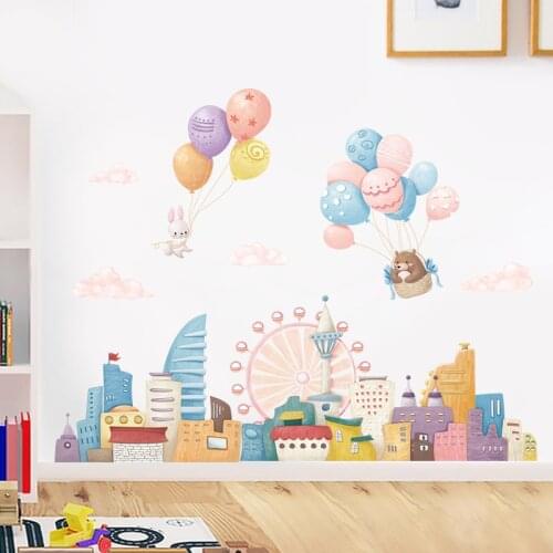 Creative Fantasy Castle Cartoon Balloon Childrens Room Layout Wall Self-adhesive Girls Boys Bedroom Decoration