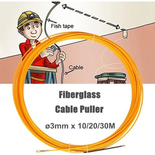 10M/20M/30M Cable Puller Fish Tape Yellow Cable Fiberglass Fish Tape Reel Puller Fiberglass Metal Wall Wire Conduit 3mm