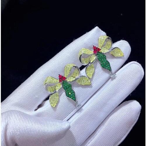 Yellow color bowknot stud earring 925 sterling silver fine women jewelry mixed color high quality free shipping