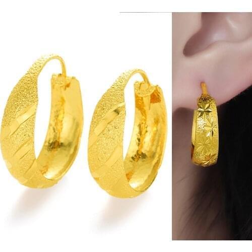 New 24K Gold color Circle Round Hoop Earrings for Womens Fashion Statement Golde Charm Earrings Party Jewelry