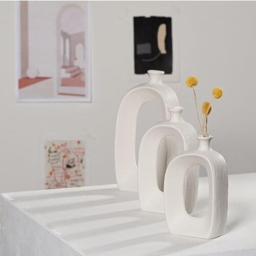 Modern White Ceramic Dried Flower Vase Small Fresh Water Culture Home European Decorative Ornaments Living Room