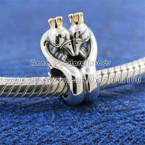 2021Spring Release Two-tone Swans & Heart Charms Fits All European DIY Bracelet Necklaces