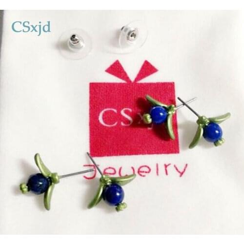CSxjd Vintage earring jewelry Lapis lazuli and Acrylic blueberry Green leaves Women earrings accessories