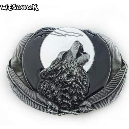 WesBuck Brand High quality 3D Roar Wolf Cowboy Metal Belt Buckle Fashion Animal Buckles For 4cm Wide Belt Men Jeans accessories