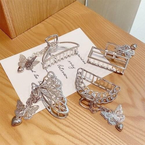 Hollow Out Butterfly Heart Tassel Hair Pins For Women Girl Vintage Metal Silver Color Harajuku Hair Clip Jewelry Accessories New
