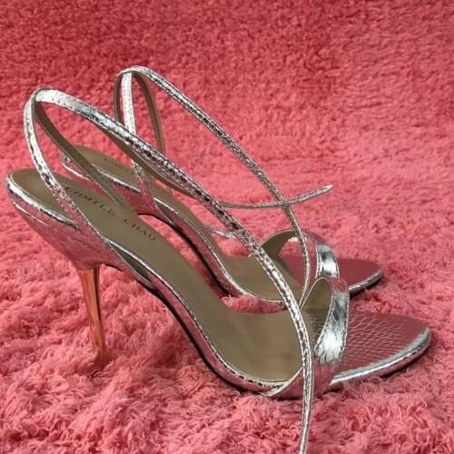 Sexy Silver Snakeskin Sandal High Heel Popular Dress Party Women Sandals Summer New Open Toe Ankle Strap Stiletto 11cm Heel Shoe