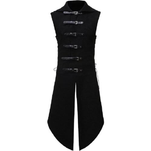 Mens Gothic Tuxedo Vest Medieval Vintage Sleeveless Steampunk Victorian Suit Vests Male Halloween Party Retro Cosplay Trench