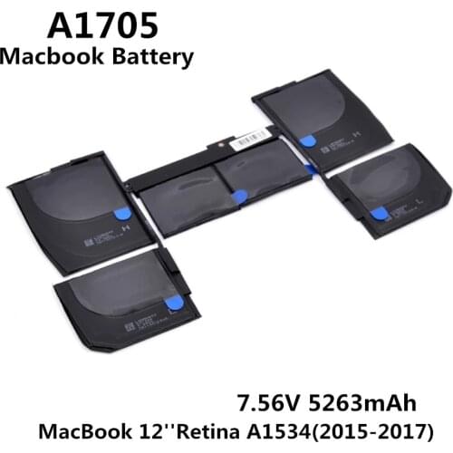 100% Original 7.56V 5263mAh Notebook Laptop A1705 Battery FOR Apple MacBook 12'' Retina A1534 (2015-2017 Year) MF855 MJY32 MK4M2