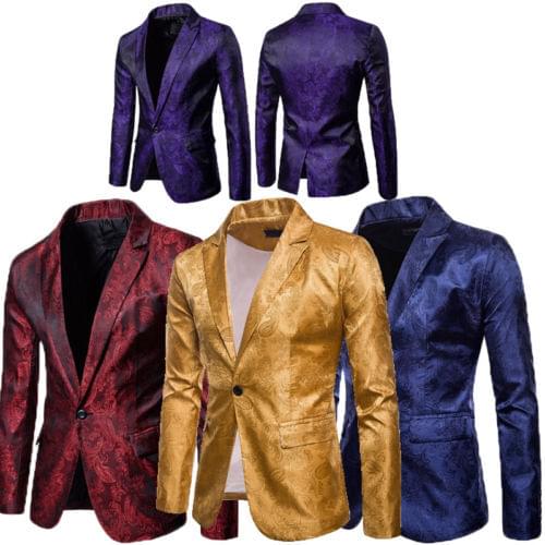 2019 Fashion High Men Slim Fit Stylish Floral Formal Button Business Suit Jackets Coat