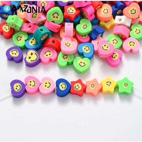 30/50/100pcs 10mm Mixed Polymer Clay Smiley Face Beads Heart Shape Star Loose Beads For Jewelry Making DIY Necklace Bracelet