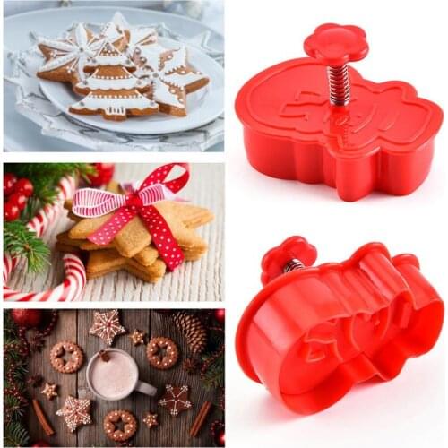 4pcs DIY Christmas Tree Snowman Baking Mold Biscuit Cookie Cutter Pastry Plunger Fondant Cake Decorating Tools Kitchen Cocina