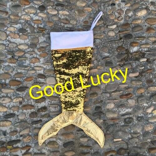 60pcs/lot free shipping personalized Christmas mermaid stockings sequins material big size X-mas stocking wholesale good quality