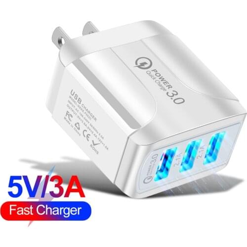 ALLOET EU/US Plug Universal 3 Port USB Wall Charger Mobile Phone Tablet Fast Charging Quick Charge 3.0 Adapter For iPhone Huawei