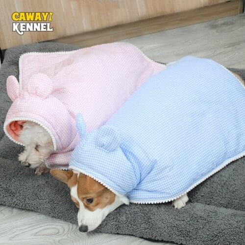 Cawayi Kennel Autumn Winter Keep Warm Pet Dog Nightgown Thick Flannel Cute Lattice Cotton Cloak for Cats Dogs Coats Jackets