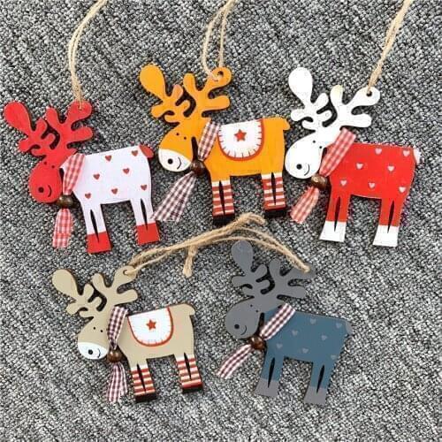 Wooden Color Elk Pendants Home Decor Colorful Wood Fawn Ornament Xmas Party DIY Deer ChristmasTree Pendants Christmas kids Gift