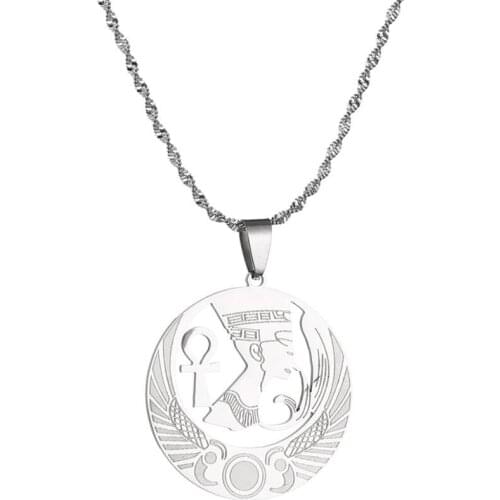 Egyptian Ankh Queen Nefertiti Pendant Necklaces for Women Men Jewelry Wholesale Jewellery African Gift