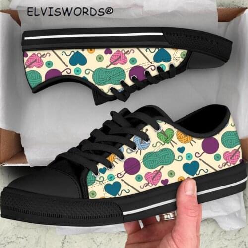 ELVISWORDS Cute Cartoon Wool Ball Design Low Top Style Canvas Vulcanized Shoes for Women Lady Leisure Walking Shoes Flats Shoes
