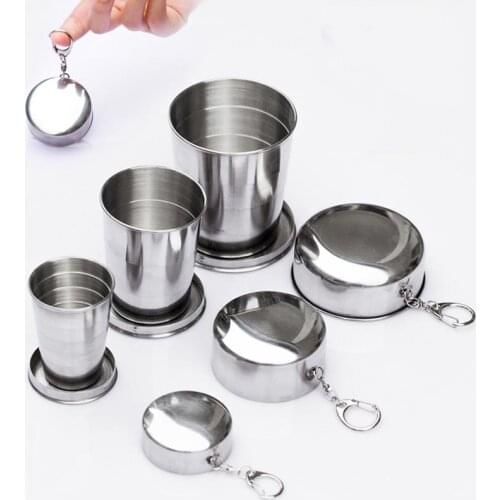 75/140/240ml Stainless Steel Flexible Folding Cup Ourdoor Travel Camping Cup With Keychain Portable Foldable Drinkware